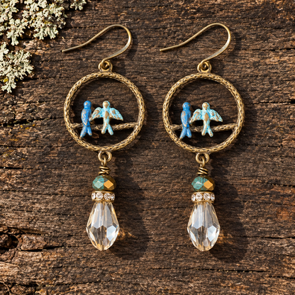 Blue Bird & Crystal Drop Earrings | Fabulous Firefly