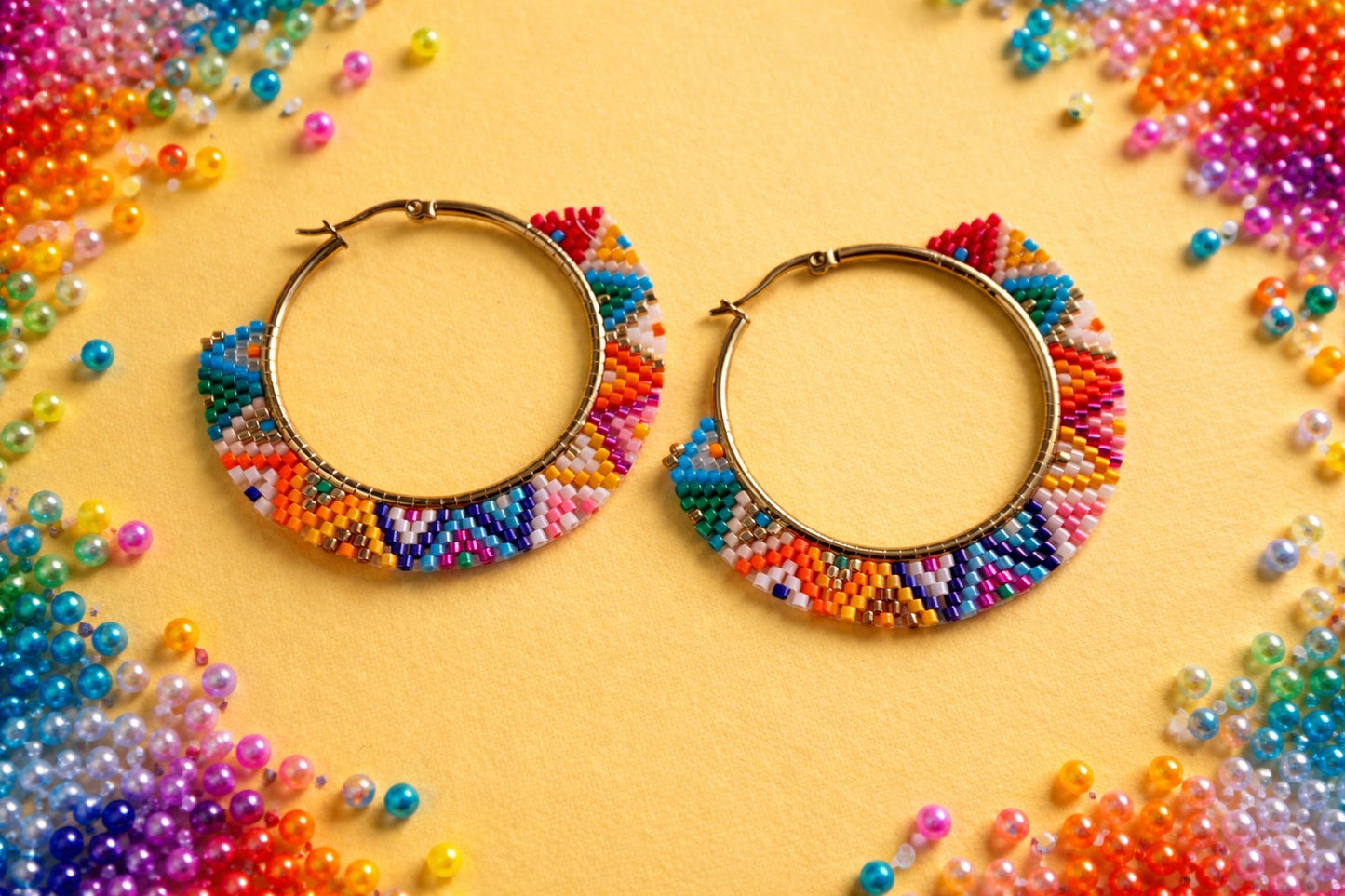Confetti Coast Peyote Hoop Earrings