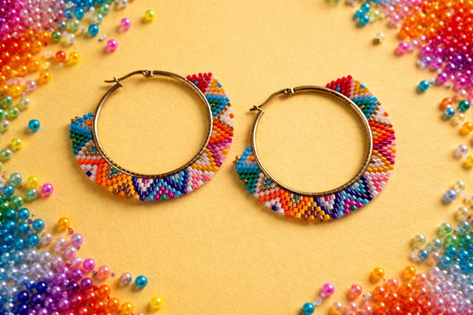 Confetti Coast Peyote Hoop Earrings