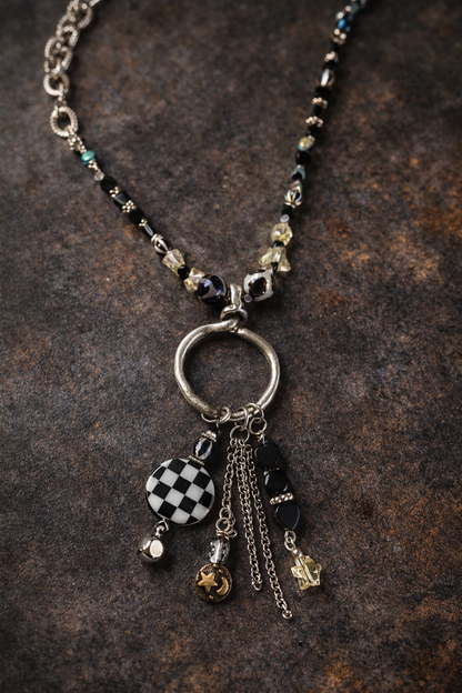 Checkered Rebel — Mixed Charm Statement Necklace (26”)