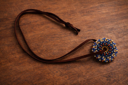 Celestial Wheel Beaded Necklace on Deerskin Suede