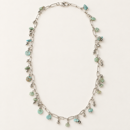 Turquoise & Metal Bead Paperclip Chain Necklace – 28 Inches