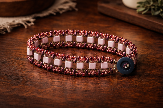 Blush Mosaic Beaded Bracelet – Tila & SuperDuo Seed Bead Design
