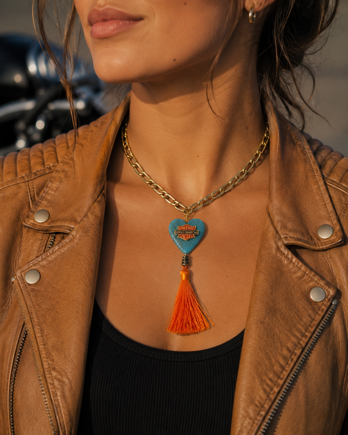Harley-Inspired Heart Tassel Necklace with Double-Sided Heart Pendant – Choose Your Favorite Design
