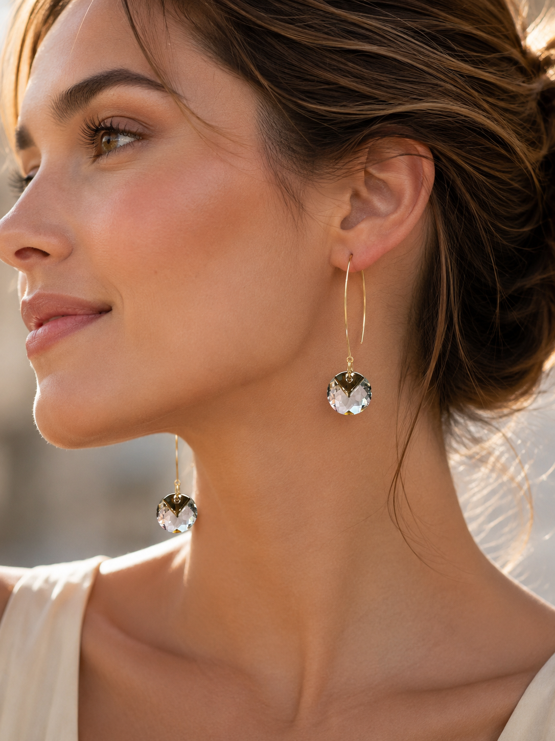 Swarovski Crystal Rivoli Dangle Earrings | Gold Ear Wires | Handmade Sparkle Earrings
