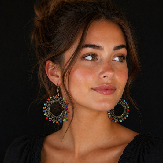 Boho Carnival Halo Earrings – Color Pop Filigree Statement Hoops