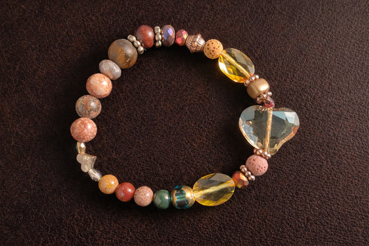 Golden Heart Austrian Crystal & Jasper Stretch Bracelet