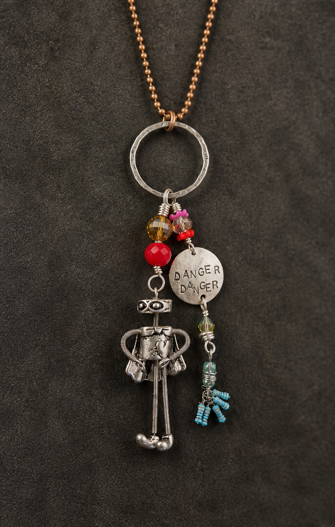 Danger Danger Robot Necklace – Lost in Space Inspired Silver Charm Pendant