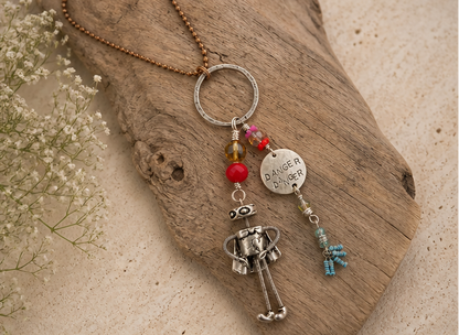 Danger Danger Robot Necklace – Lost in Space Inspired Silver Charm Pendant