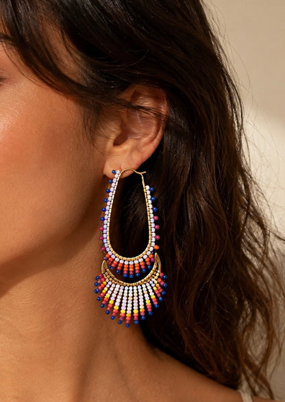 Moonstruck Hand-Beaded Oblong & Crescent Earrings