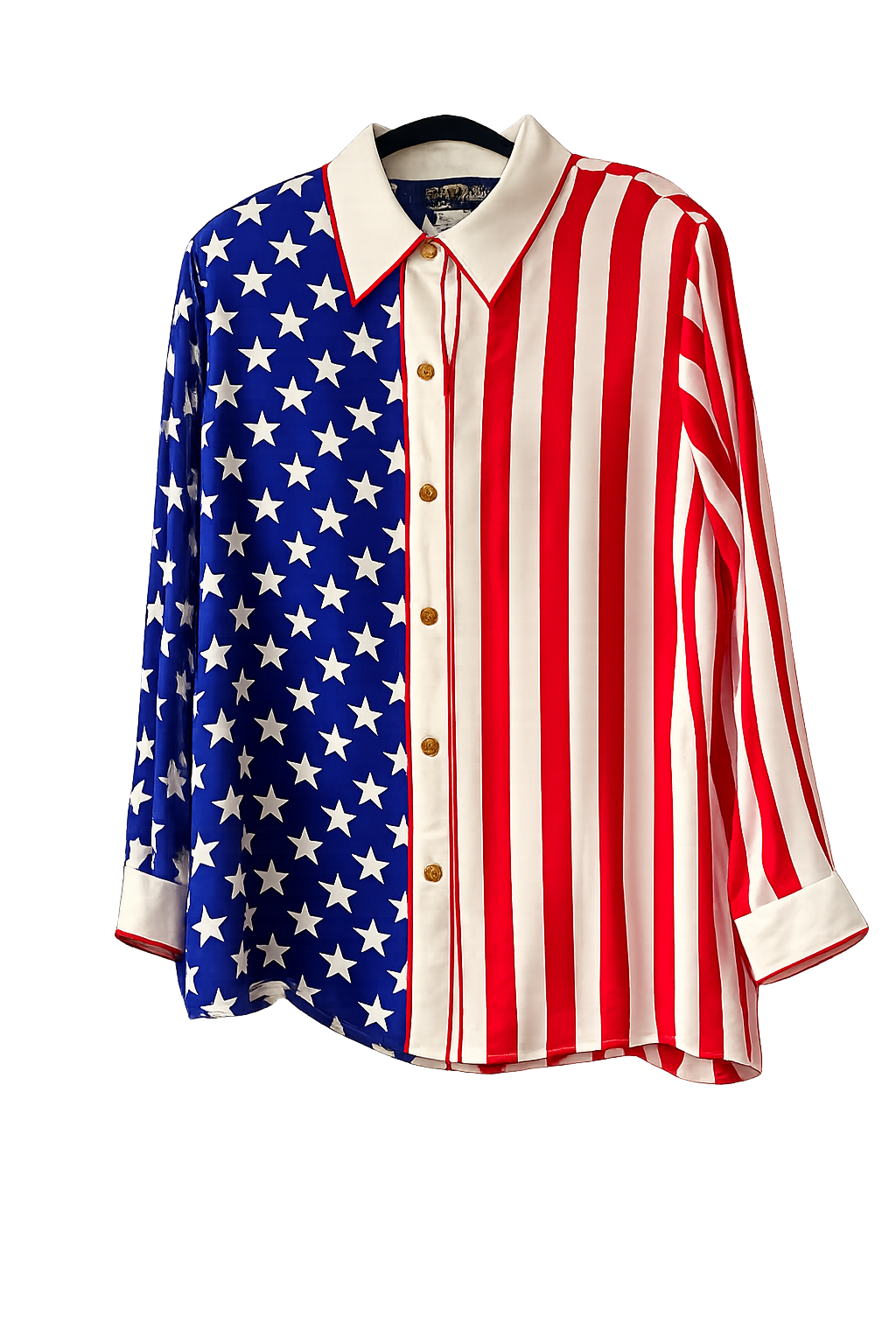 Vintage Bob Mackie Stars & Stripes Silk Shirt 1X | Wearable Art Patriotic Designer Blouse