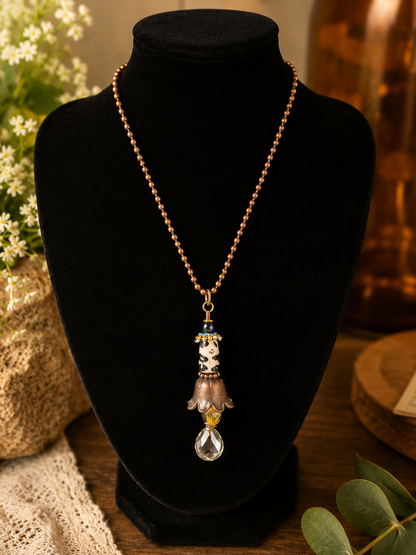 Ceramic Panda Necklace 32 Inch Copper Ball Chain with Crystal Drop Pendant