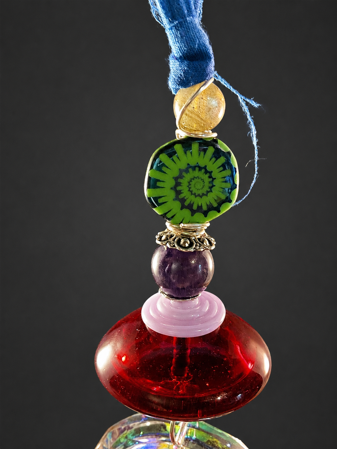 Hand-Blown Glass, Crystal & Amethyst Window Hanger