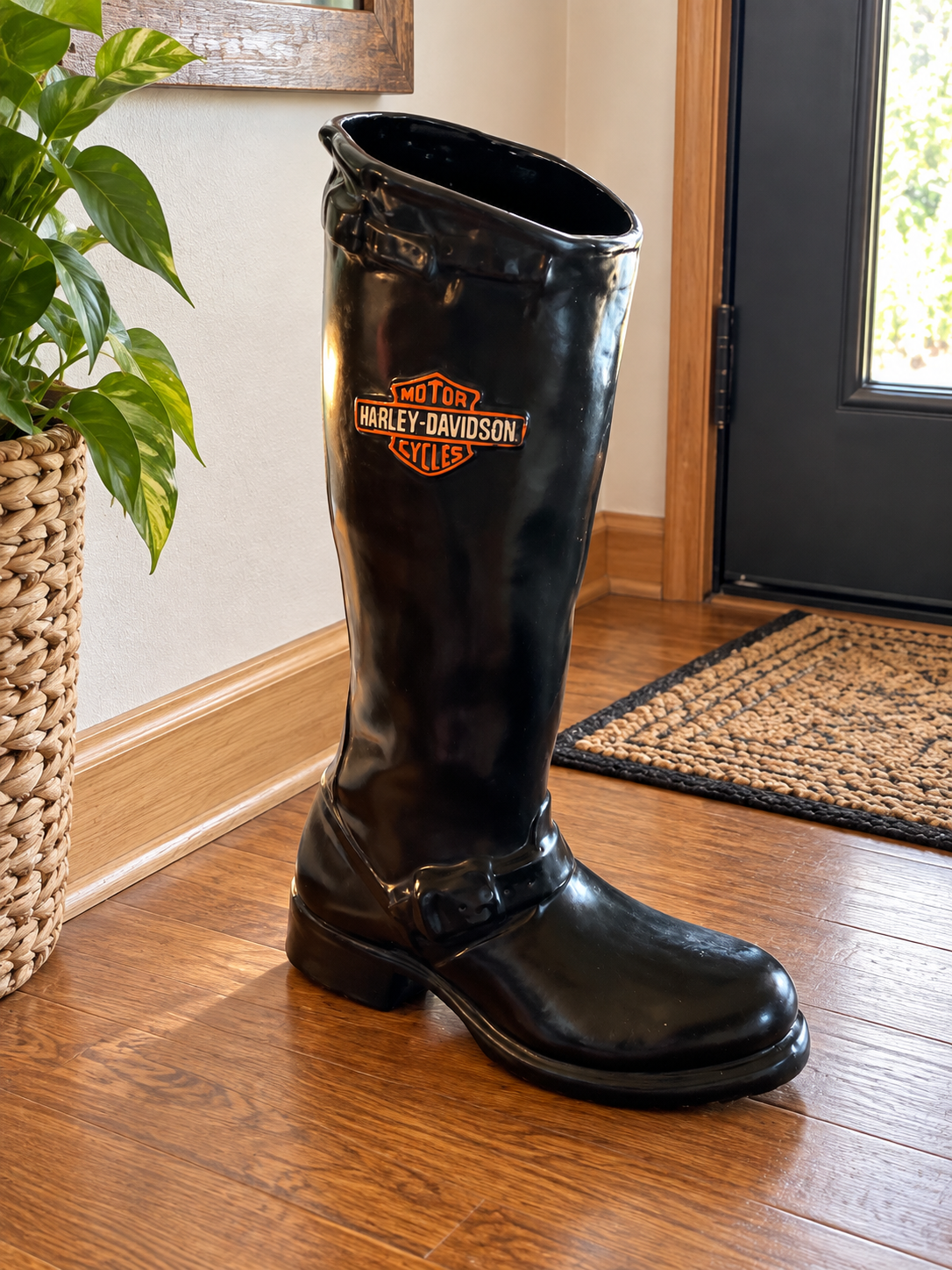 Harley-Davidson Black Ceramic Boot Vase | 18”