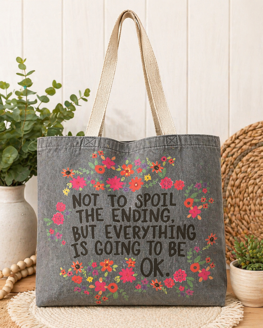 Natural Life “Everything Is Going to Be OK” Canvas Tote Bag – Floral Inspirational Boho Market Bag