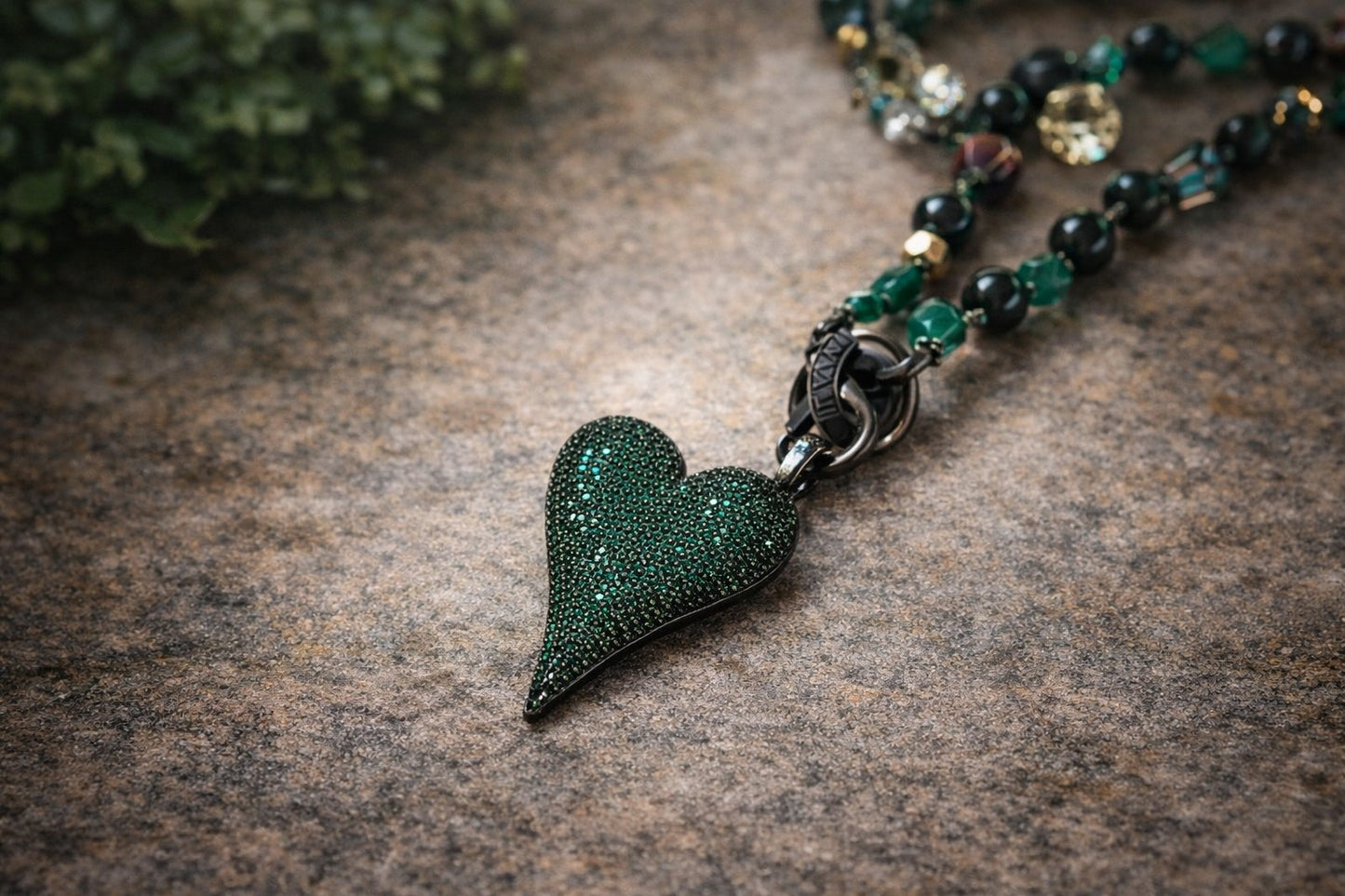Emerald Devotion Double-Wrap Necklace with Removable Pavé Heart