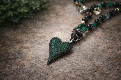 Emerald Devotion Double-Wrap Necklace with Removable Pavé Heart