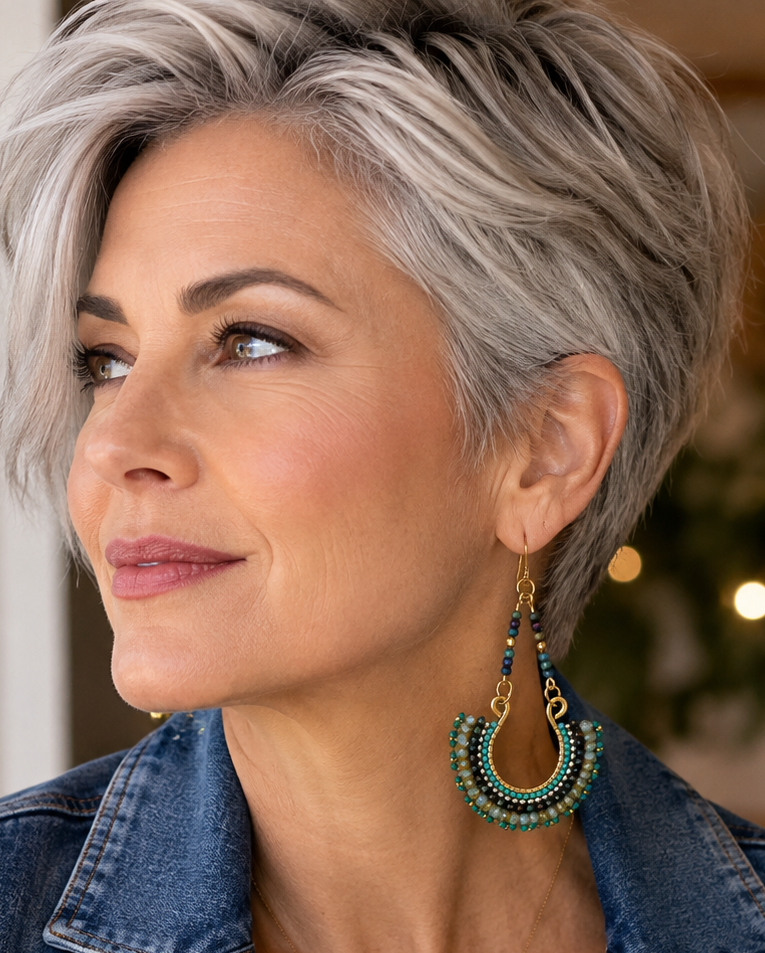 Hand-Pounded Wire Hoop Earrings with Czech Glass & Seed Beads | Boho Statement Earrings