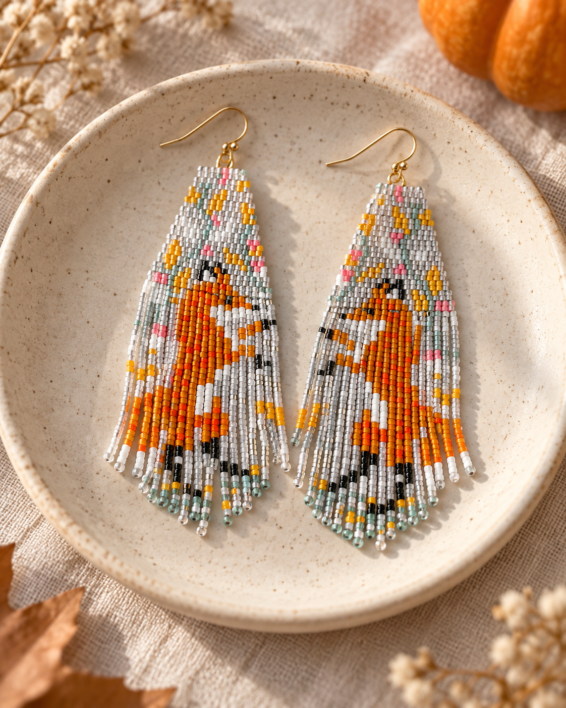 Little Fox Hand-Beaded Fringe Earrings