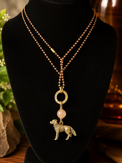 Golden Retriever Charm Necklace Adjustable 36 Inch Copper Ball Chain Dog Lover Necklace Handmade Jewelry