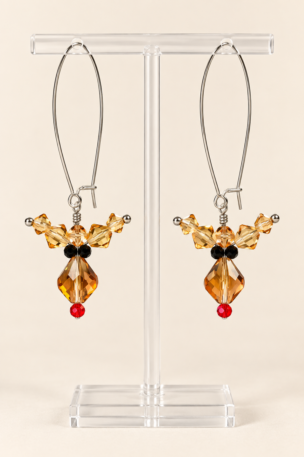 Handmade Crystal Reindeer Christmas Earrings