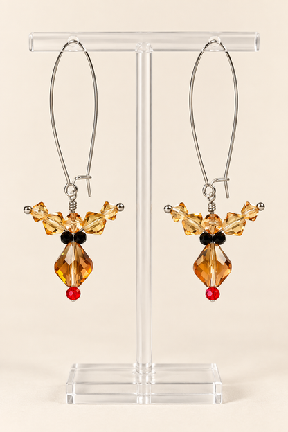 Handmade Crystal Reindeer Christmas Earrings