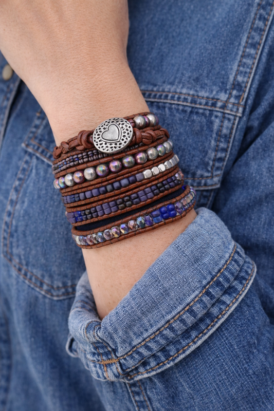 Moonlit Heart Five-Wrap Beaded Bracelet