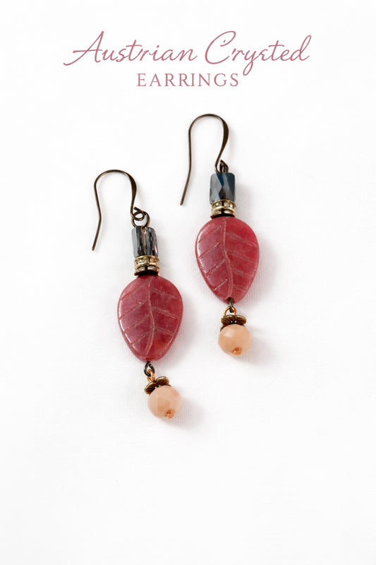 Simple & Pretty Leaf Austrian Crystal Earrings