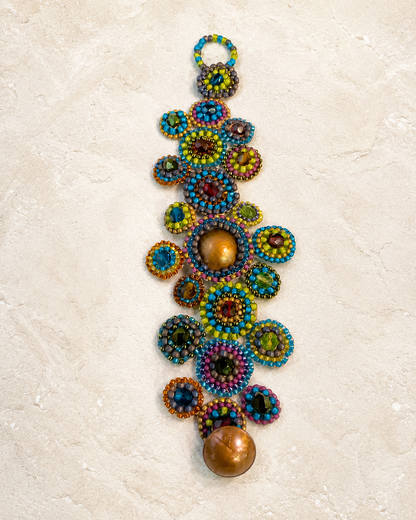 Hand Beaded Penny Bracelet with Domed Coins, Czech Glass & Crystal Beads