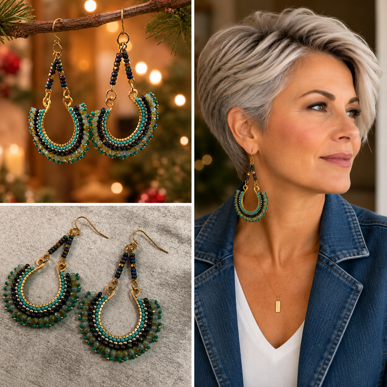 Hand-Pounded Wire Hoop Earrings with Czech Glass & Seed Beads | Boho Statement Earrings