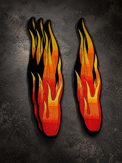 Large 14.5” Embroidered Flame Patches for Leather Jackets, Motorcycle Chaps & Vests – Pair