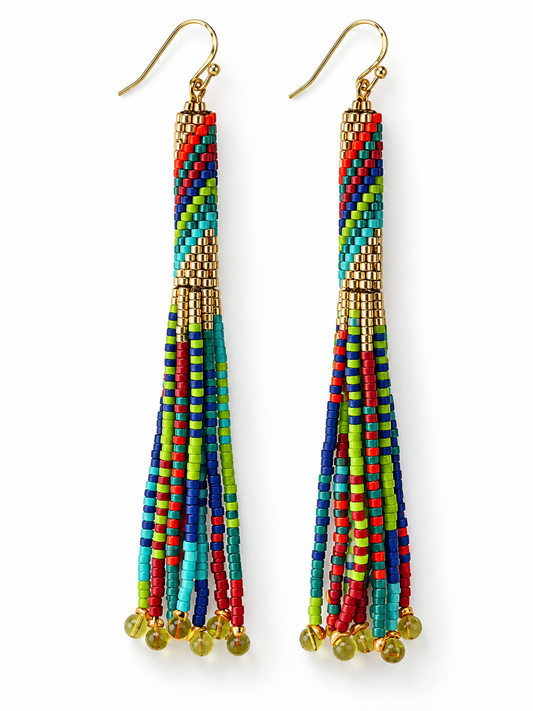 Multicolor Hand-Beaded Fringe Earrings – 3 Inch