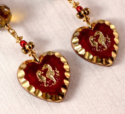Crimson Heart & Golden Glow Earrings