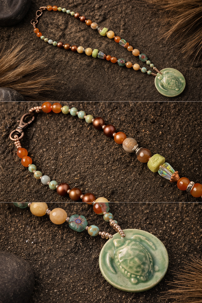 Coastal Wanderer — Handmade Turtle Pendant Beaded Necklace