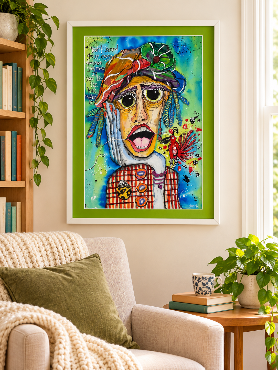 Wear the Hat – Colorful Woman Portrait, Original Mixed Media Art