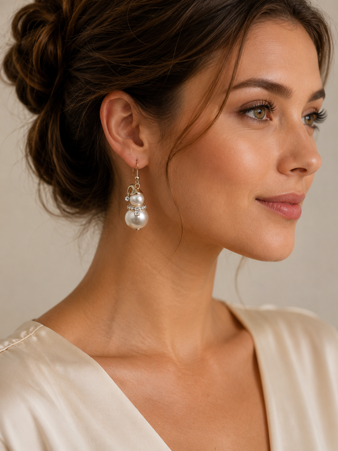 Pearl Snowman Earrings with Rhinestone Scarf – Winter Dangle Earrings
