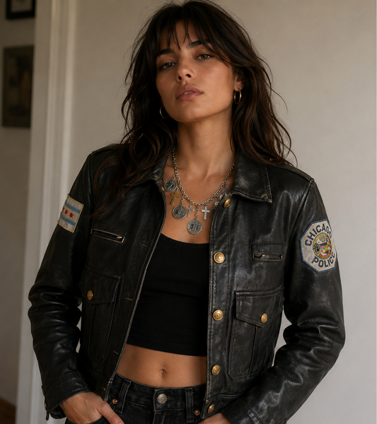 Authentic Vintage Chicago Police Leather Jacket with Handcuffs – Bikes & Spikes Era