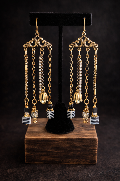 Layered Luxe Chandelier Earrings with Rhinestone & Chain Fringe