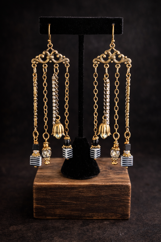 Layered Luxe Chandelier Earrings with Rhinestone & Chain Fringe