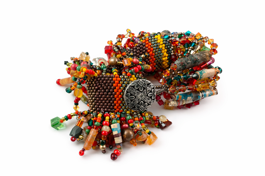 Origin Story Fringe Bracelet | Hand Beaded Peyote Stitch Statement Cuff