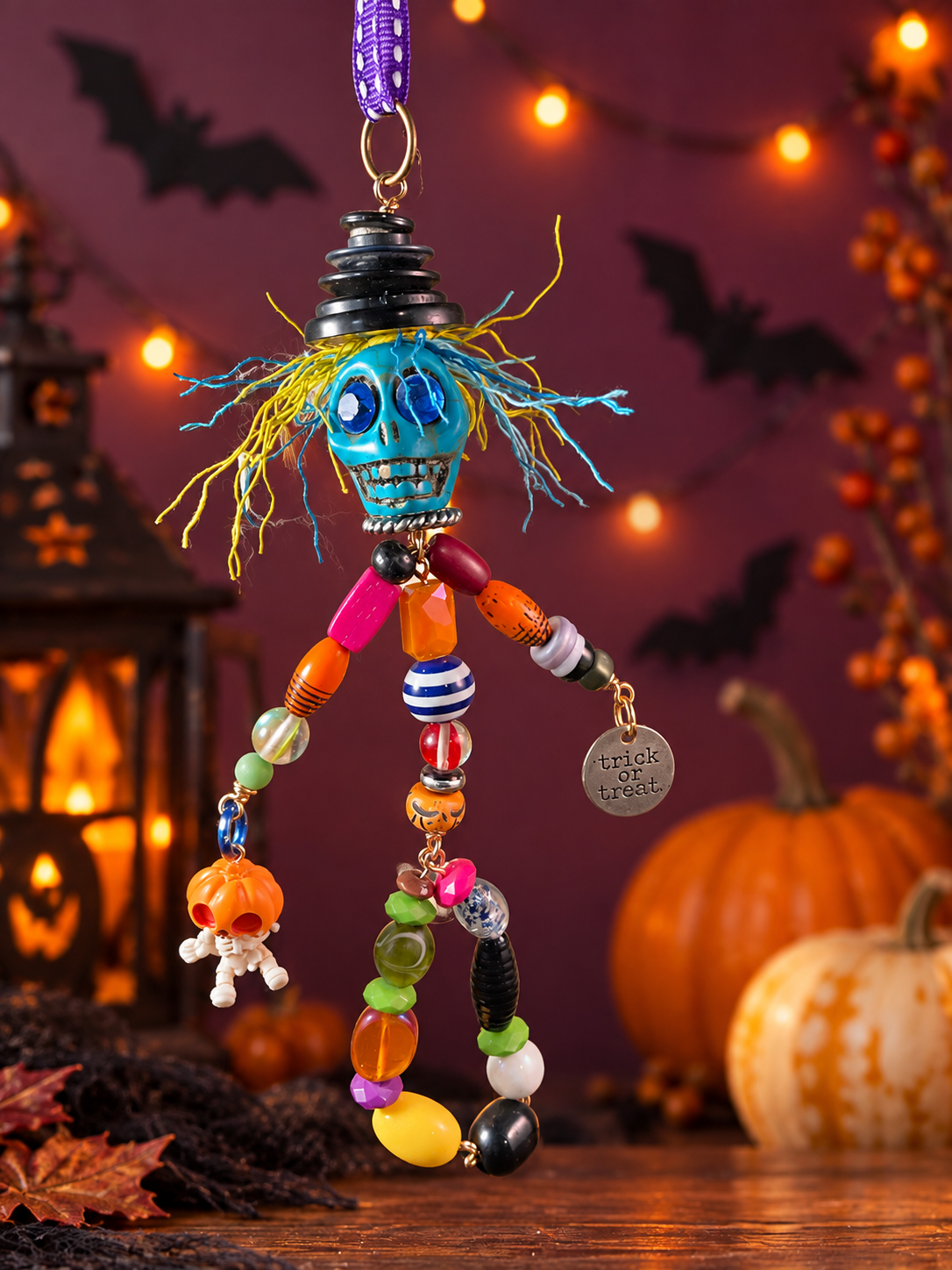 Crazy Hair Skelly Hanging Ornament