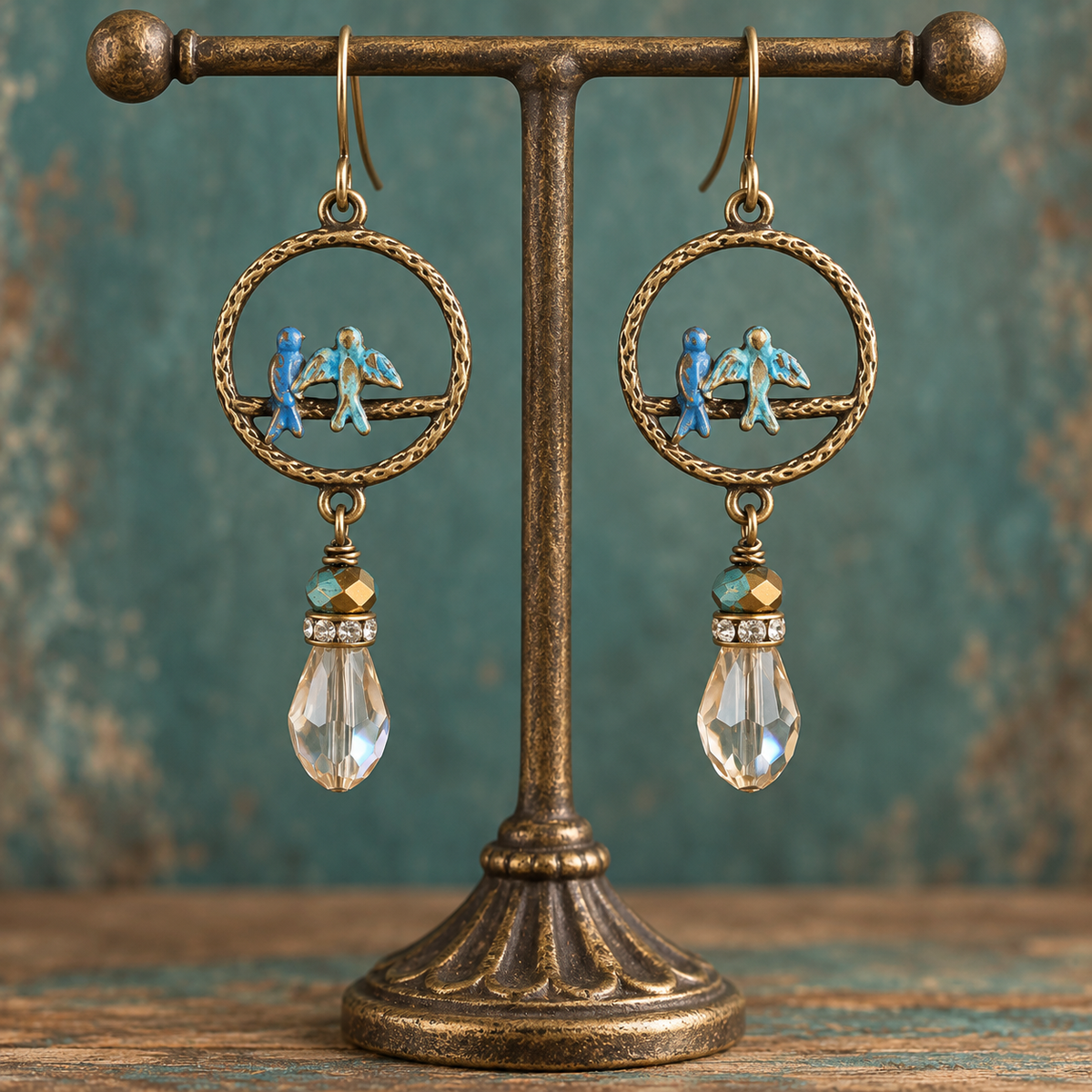 Blue Bird & Crystal Drop Earrings | Fabulous Firefly