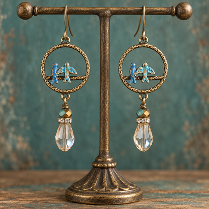 Blue Bird & Crystal Drop Earrings | Fabulous Firefly