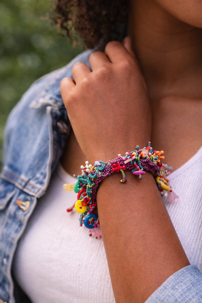 Confetti Carnival Slip-On Bracelet | Multicolor Netted Statement Bracelet