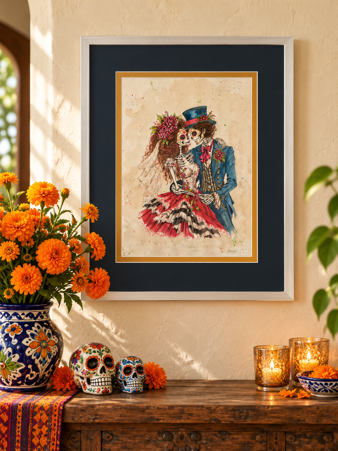 Married, Buried, Still Dancing – Watercolor, Day of the Dead Pen & Ink Painting