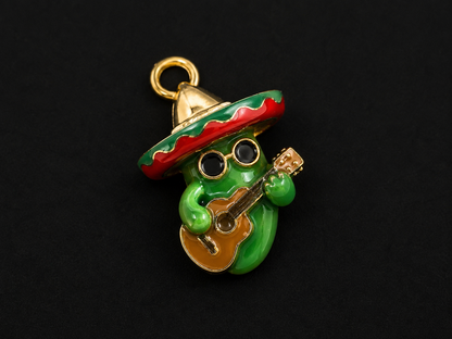 Mexican Charm Necklace | Avocado, Chili Pepper, Beer Bottle & Guitar Player Charms | 18” Gold Paperclip Chain