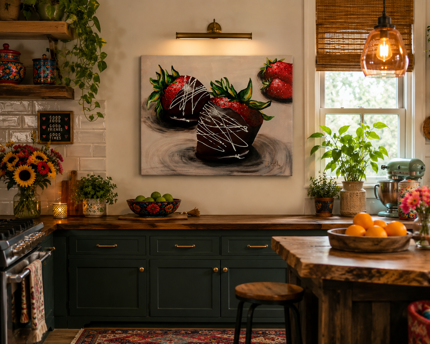 Chocolate Covered Strawberries Painting 16x20 Original Acrylic Canvas Wall Art