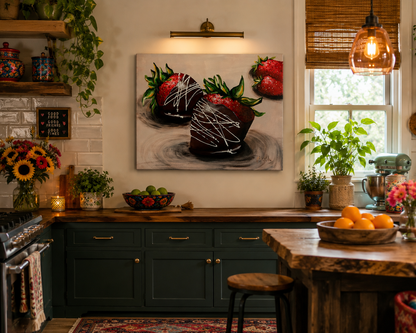 Chocolate Covered Strawberries Painting 16x20 Original Acrylic Canvas Wall Art