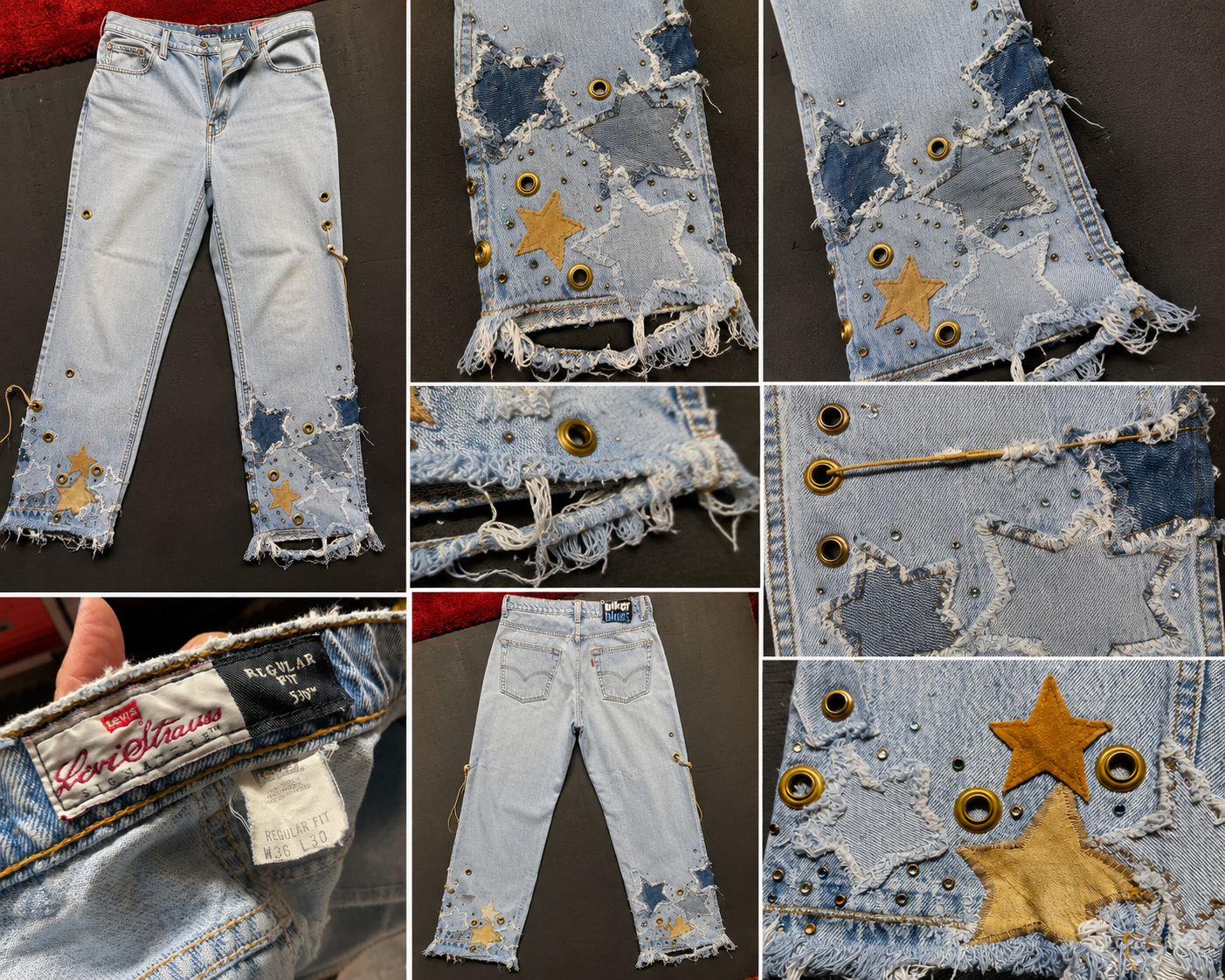 Vintage Levi’s 530 Regular Fit Jeans W36 L30 | Distressed Star Patch Rhinestone Biker Jeans