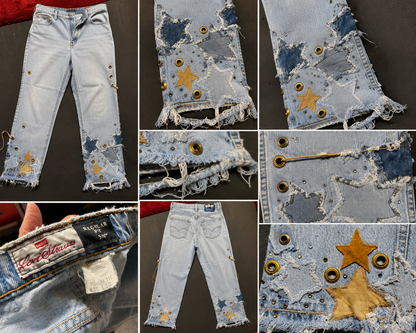 Vintage Levi’s 530 Regular Fit Jeans W36 L30 | Distressed Star Patch Rhinestone Biker Jeans